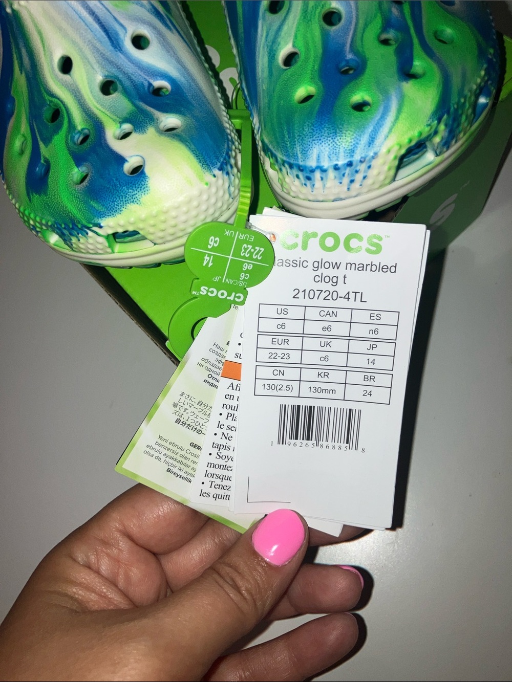 NEW CROCS toddler Kids Prep Blue & Green Tie-Dye Classic Clog GLOW IN THE DARK - Picture 6 of 7